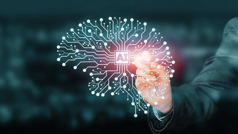 Une image de cerveau technologique avec AI au centre